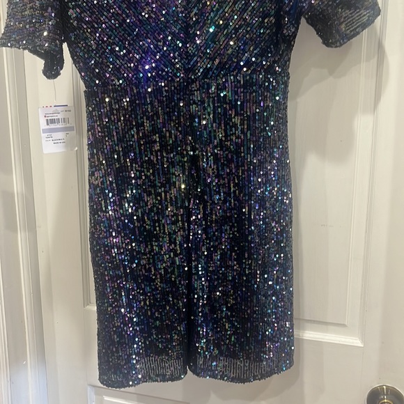 MORGAN & CO Juniors Black Sequined Elbow Sleeve Surplice Neckline Mini Dress - Picture 13 of 15